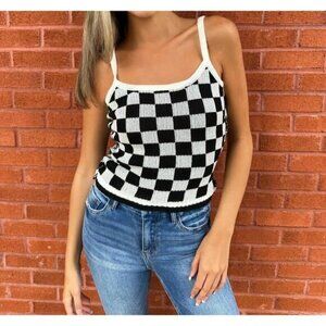 NWT VINTAGE HAVANA Sabrina Reversible Checkered Knit Tank Sz Medium